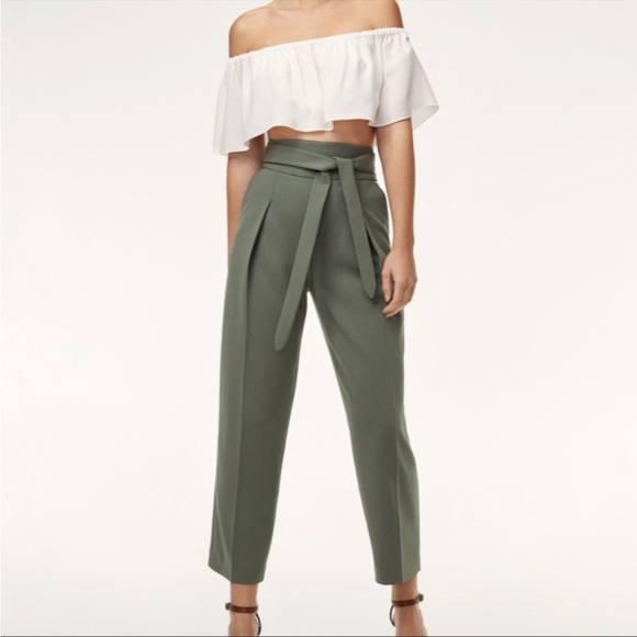 Aritzia Wilfred Feuille Navy Pleated Tie Waist Trouser Pants - Picture 1 of 14